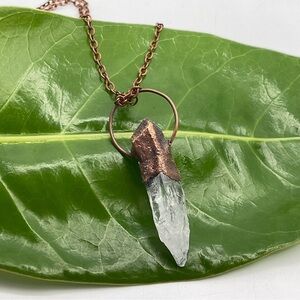 Copper Necklace Quartz Crystal Gem Stone Handmade Jewelry Pendant 20” Chain #2